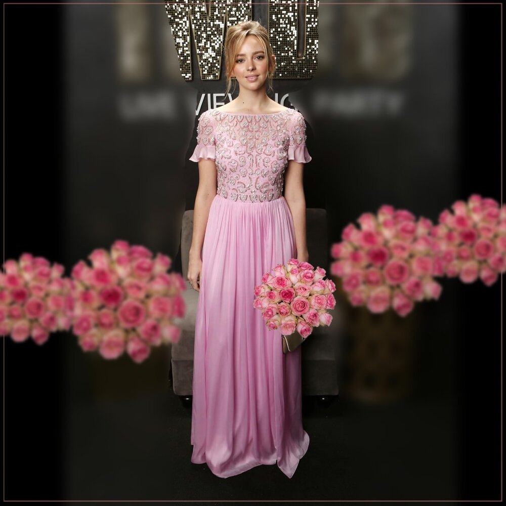 $4750 Temperley London Candy Pink Crystal and Silk Embellished Gown